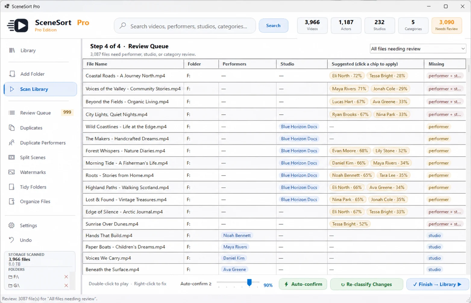 The Review Queue for confirming studio and people suggestions